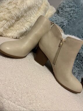 Classic Cream Ankle Boots with Block Heel - Women